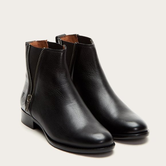 Frye Carly Zip Black Leather Chelsea Ankle Booties - Picture 2 of 16